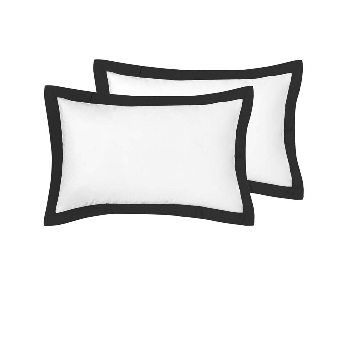 Pair of White/Black Tailored Hotel Deluxe Cotton Standard Pillowcases