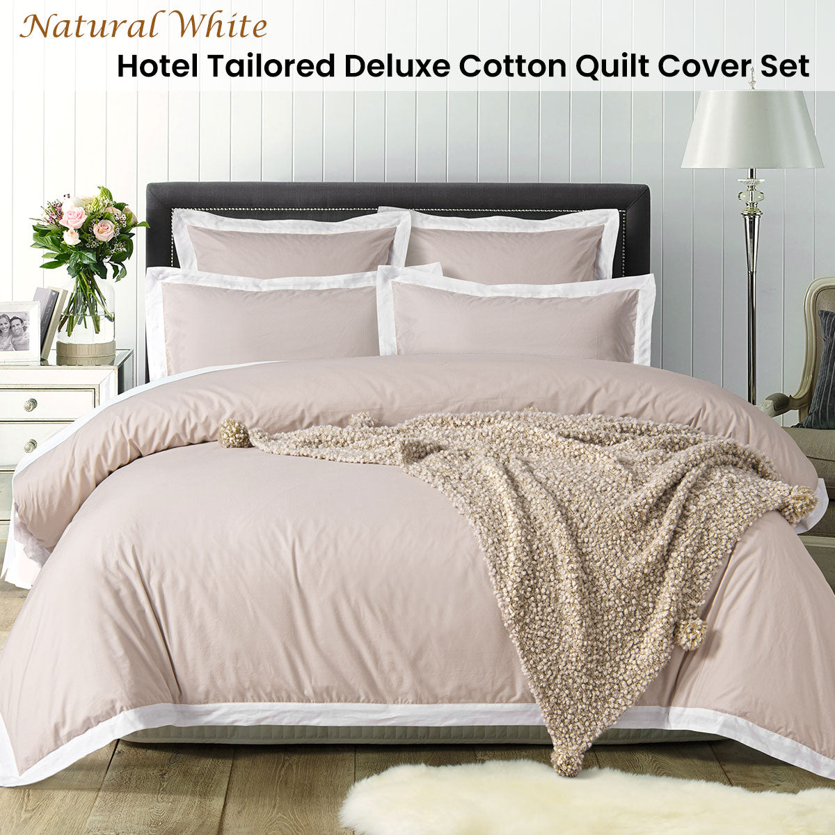 White/Natural Tailored Hotel Deluxe Cotton Quilt Cover Set King