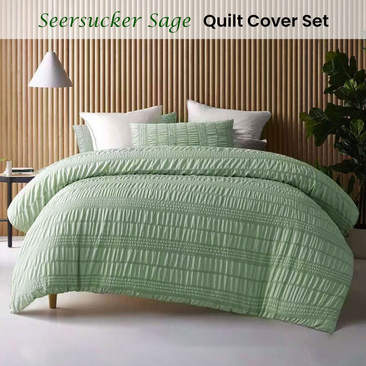 Accessorize Seersucker Sage Polyester Quilt Cover Set Queen