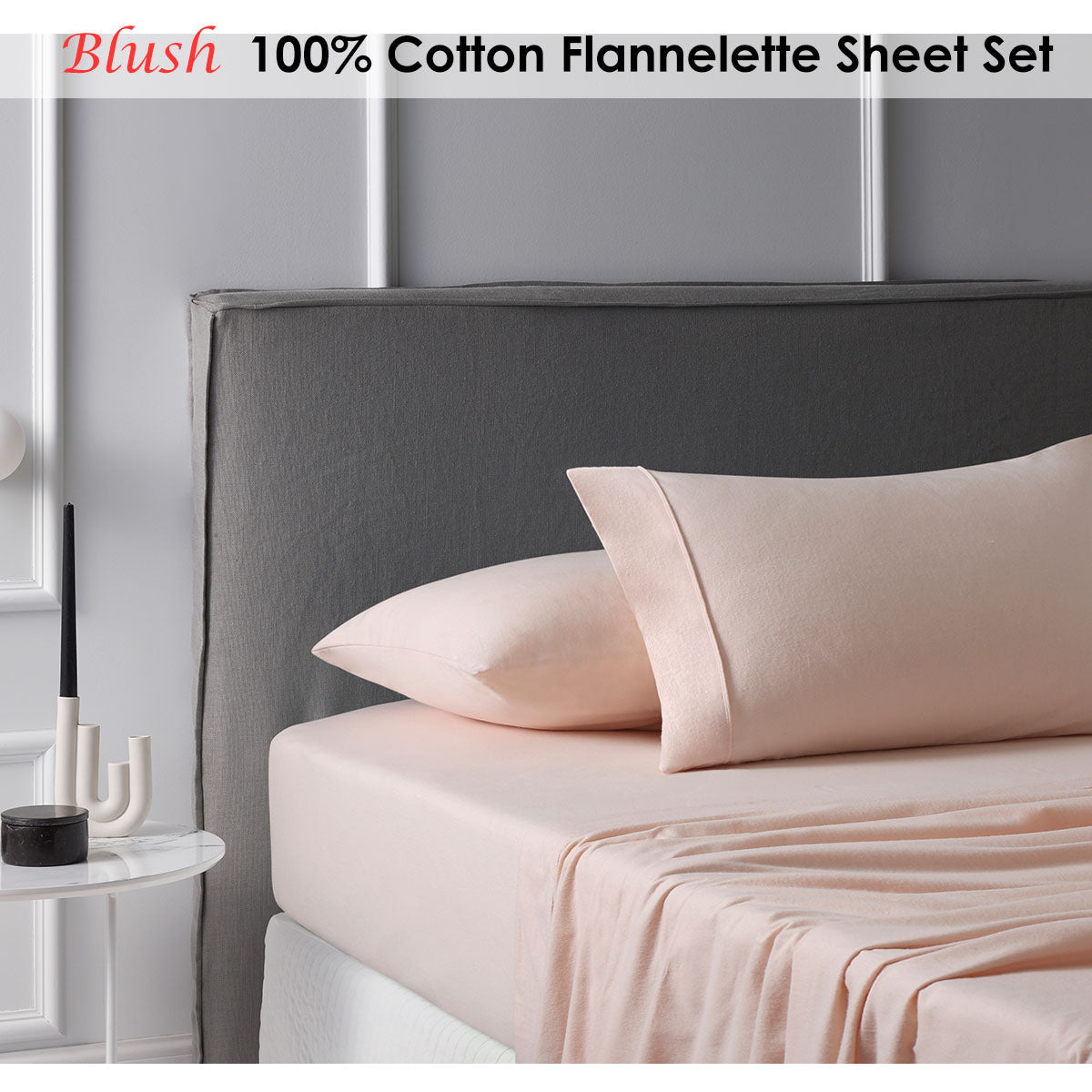 Cotton Flannelette Sheet Set Blush Queen