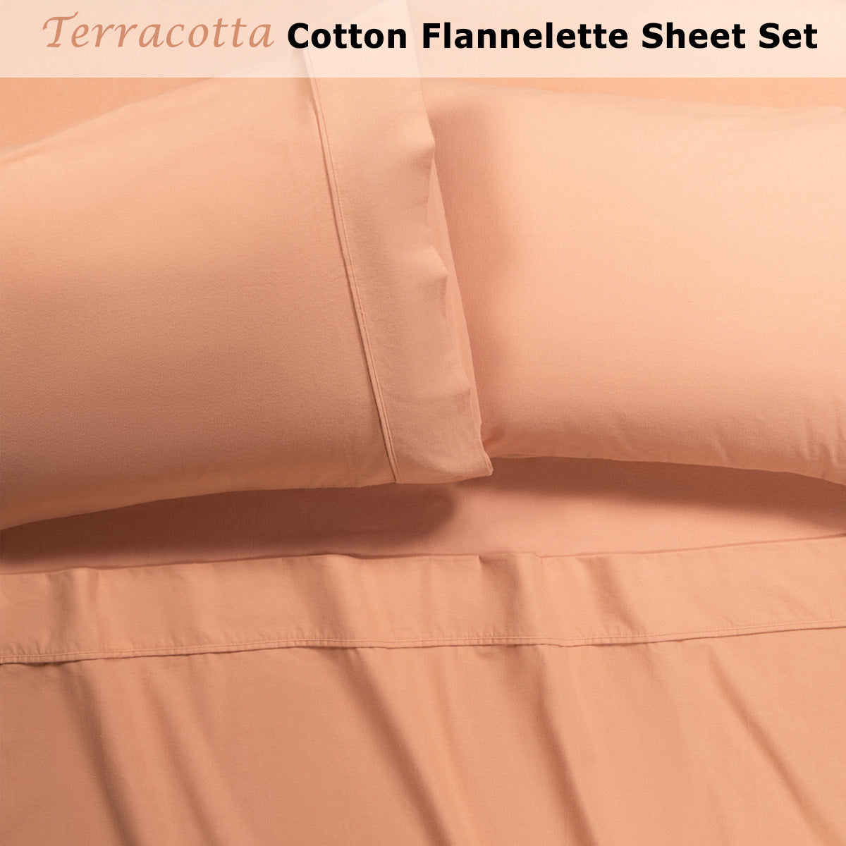 Cotton Flannelette Sheet Set 40cm Wall Terracotta King