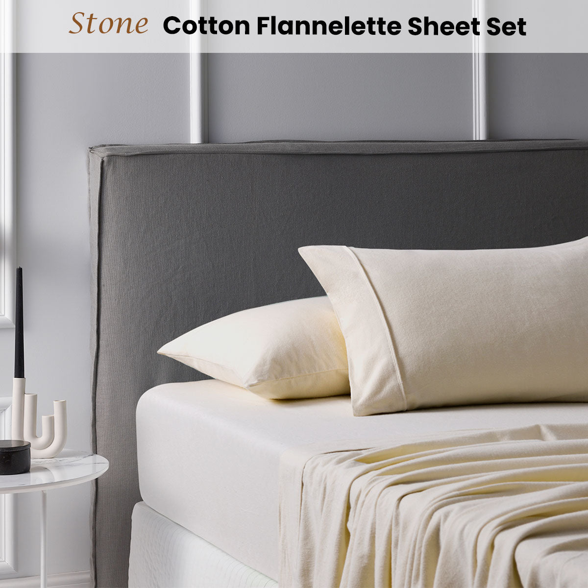 Cotton Flannelette Sheet Set 40cm Wall Stone King