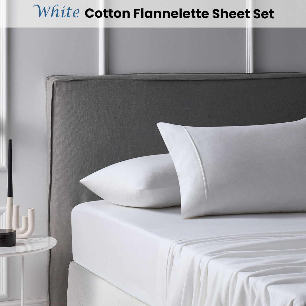 Cotton Flannelette Sheet Set 40cm Wall White King