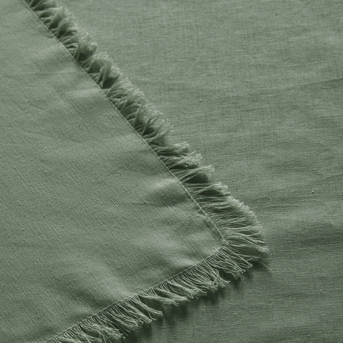 Gypsy Green Fringed Washed Linen Cotton Tablecloth 150cm x 275cm