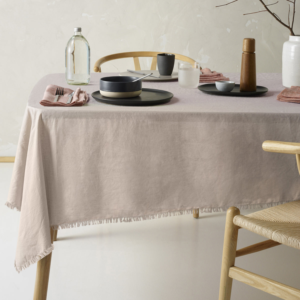 Gypsy Natural Fringed Washed Linen Cotton Tablecloth 150cm x 275cm