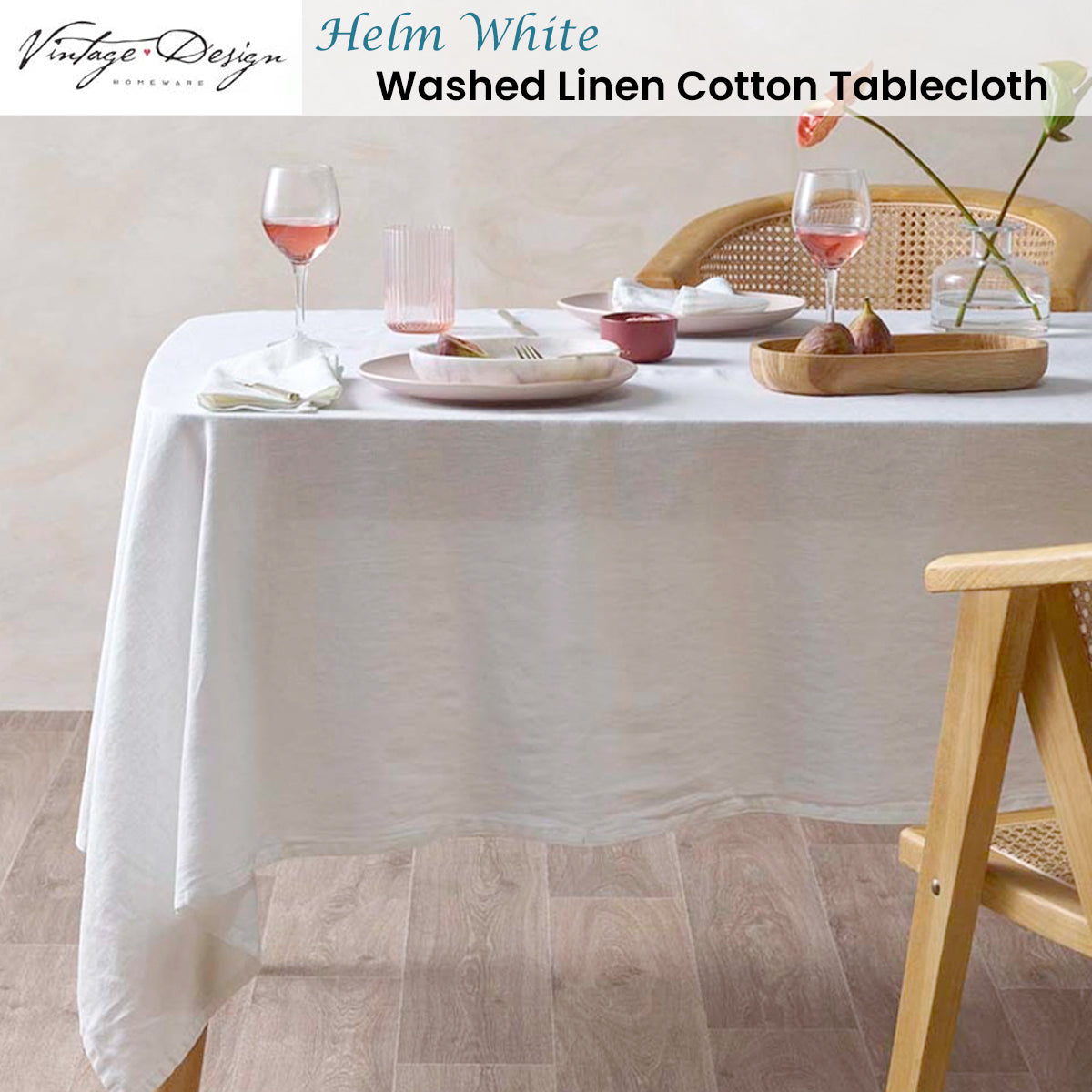 Helm White Washed Linen Cotton Tablecloth 150cm x 275cm