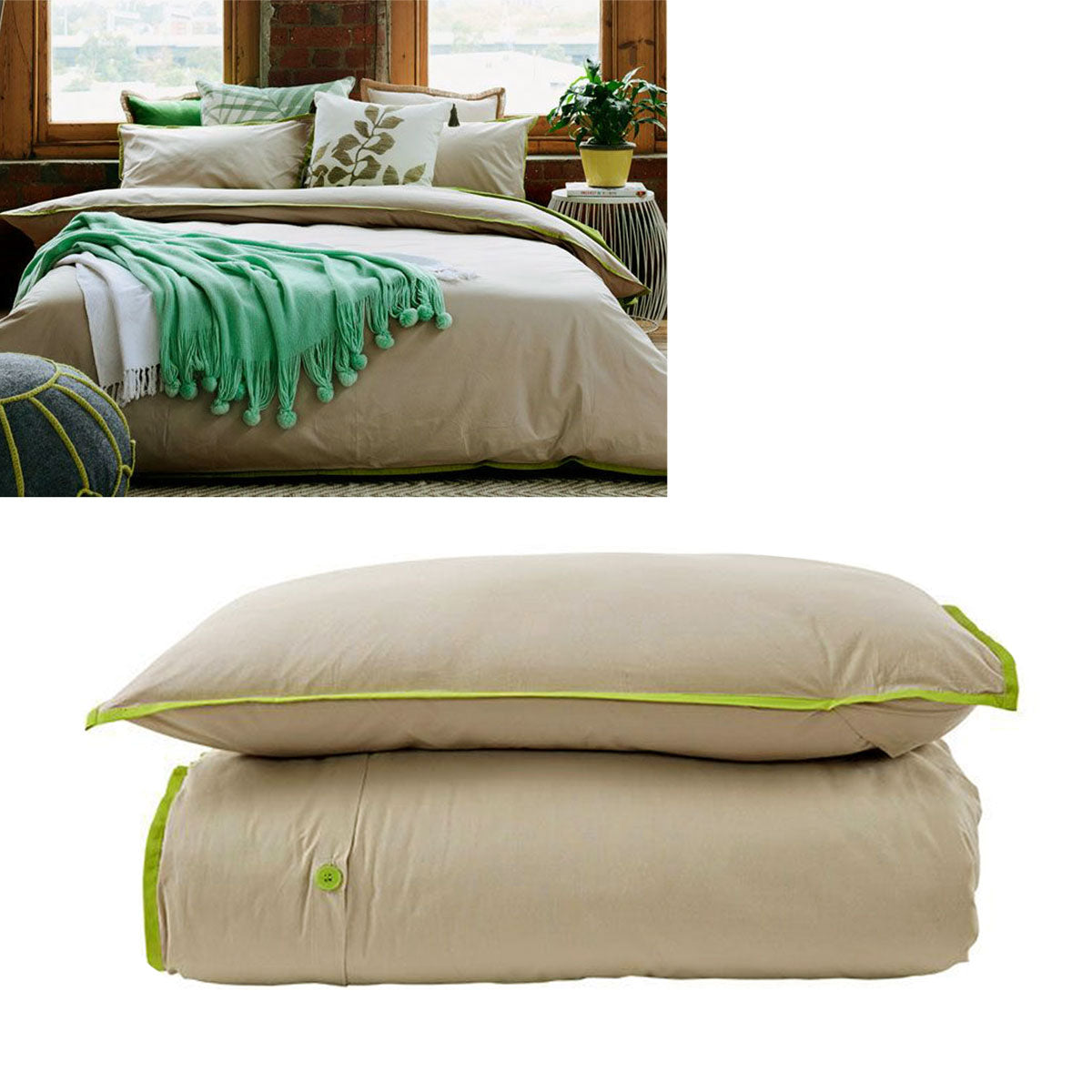 Jane Barrington Cotton Quilt Cover Set Taupe/Green Double