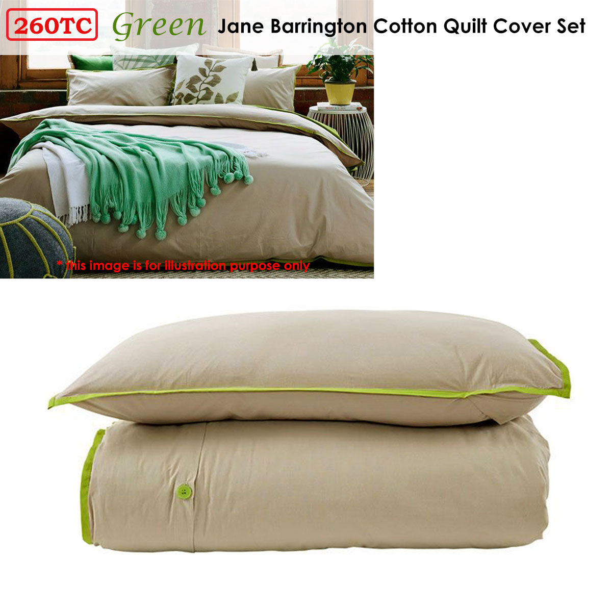 Jane Barrington Cotton Quilt Cover Set Taupe/Green Single