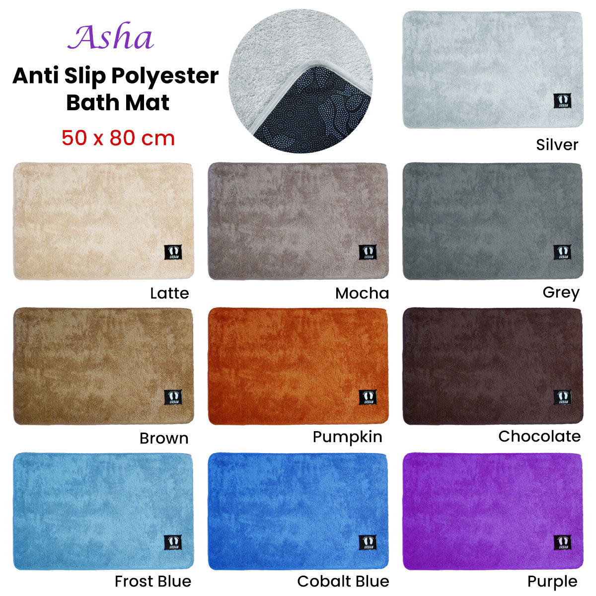 Asha Anti Slip Polyester Bath Mat 50 x 80 cm Latte