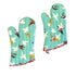 Set of 2 100% Cotton Printed Oven Mitts 34 x 15 cm Aqua Birds