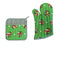 Set of 100% Cotton Printed Oven Mitt + Pot Holder Green Blossom