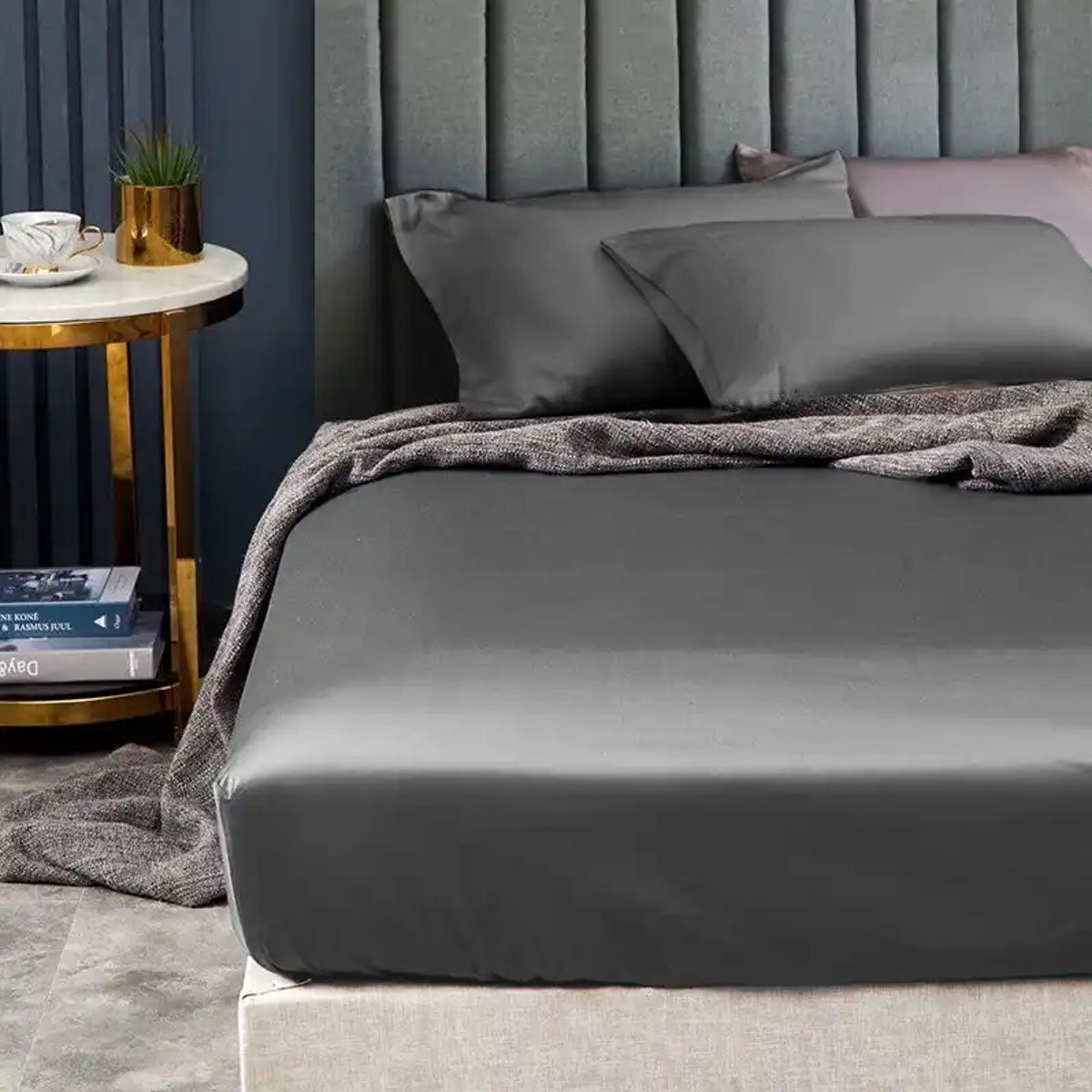 1500TC Elite Egyptian Cotton Sateen Fitted Sheet Combo Set Charcoal Mega Queen