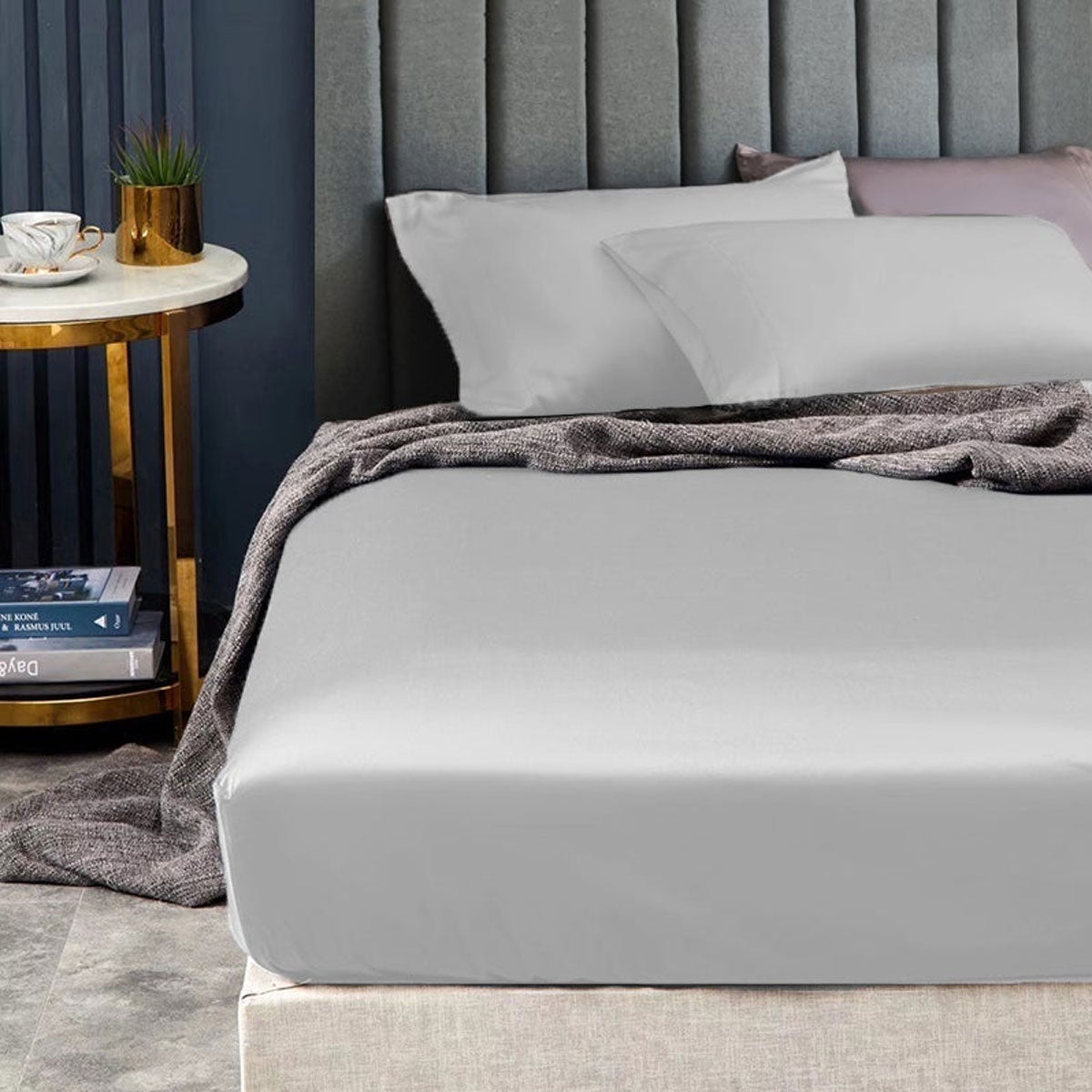 1500TC Elite Egyptian Cotton Sateen Fitted Sheet Combo Set Silver Double
