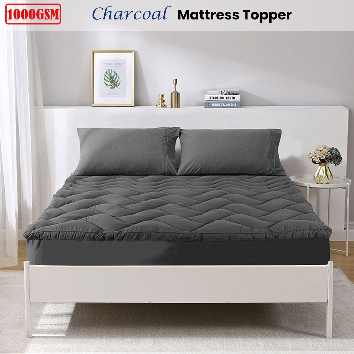 1000GSM Charcoal Mattress Topper Double