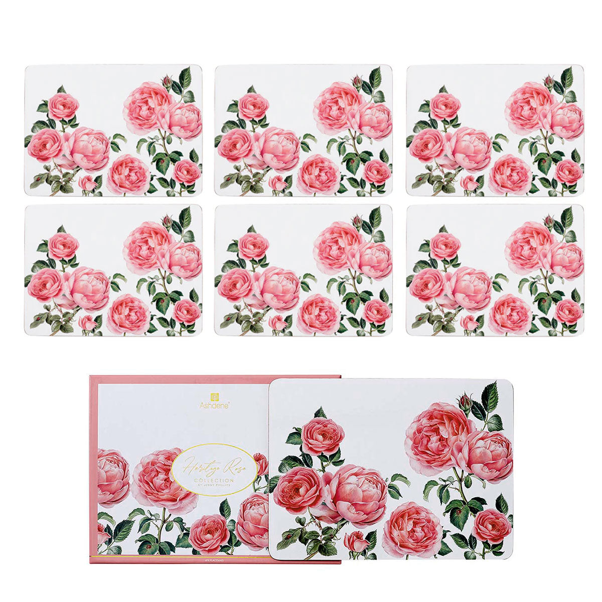 Set of 6 Heritage Rose Table Placemats 29x21x0.4 cm