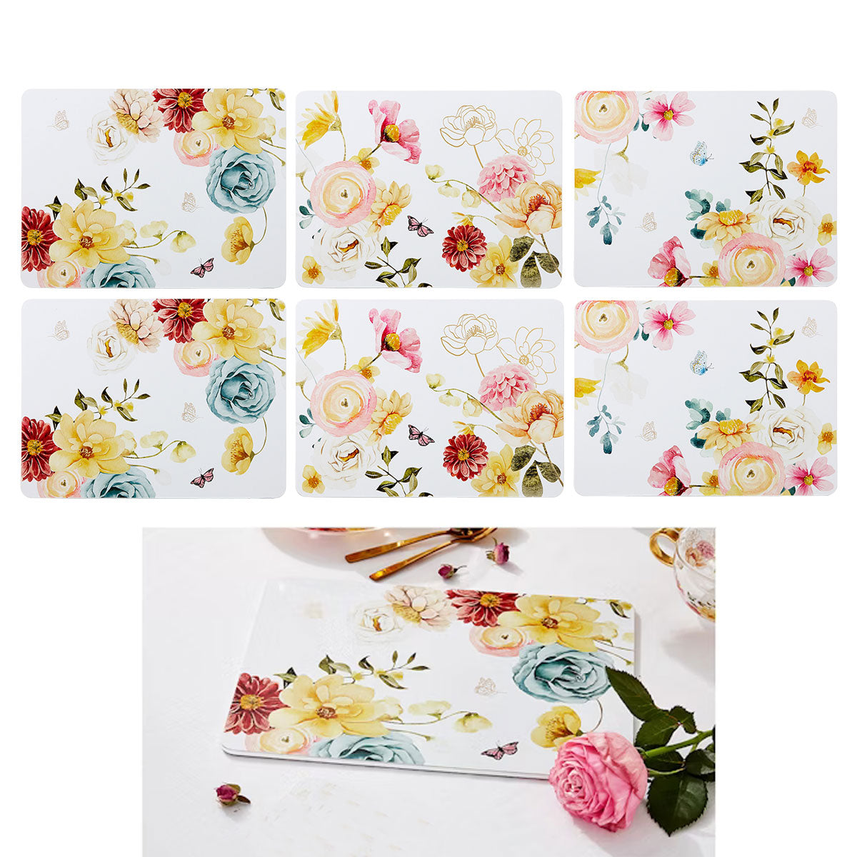 Set of 6 Springtime Soiree Table Placemats 29x21x0.4 cm