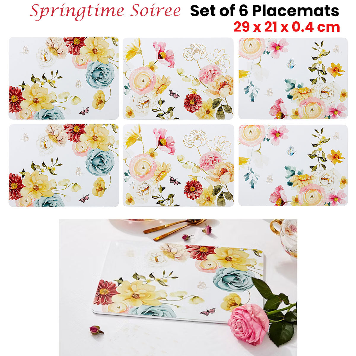 Set of 6 Springtime Soiree Table Placemats 29x21x0.4 cm