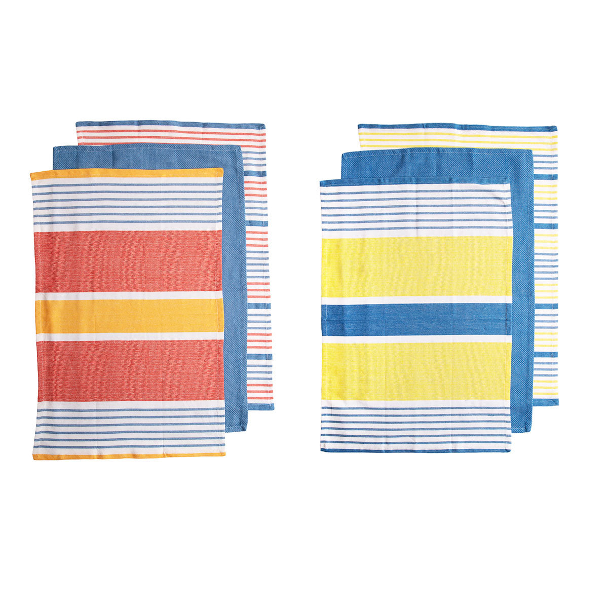 Set of 6 Positano Stripe Cotton Kitchen Tea Towels 50 x 70 cm Mix