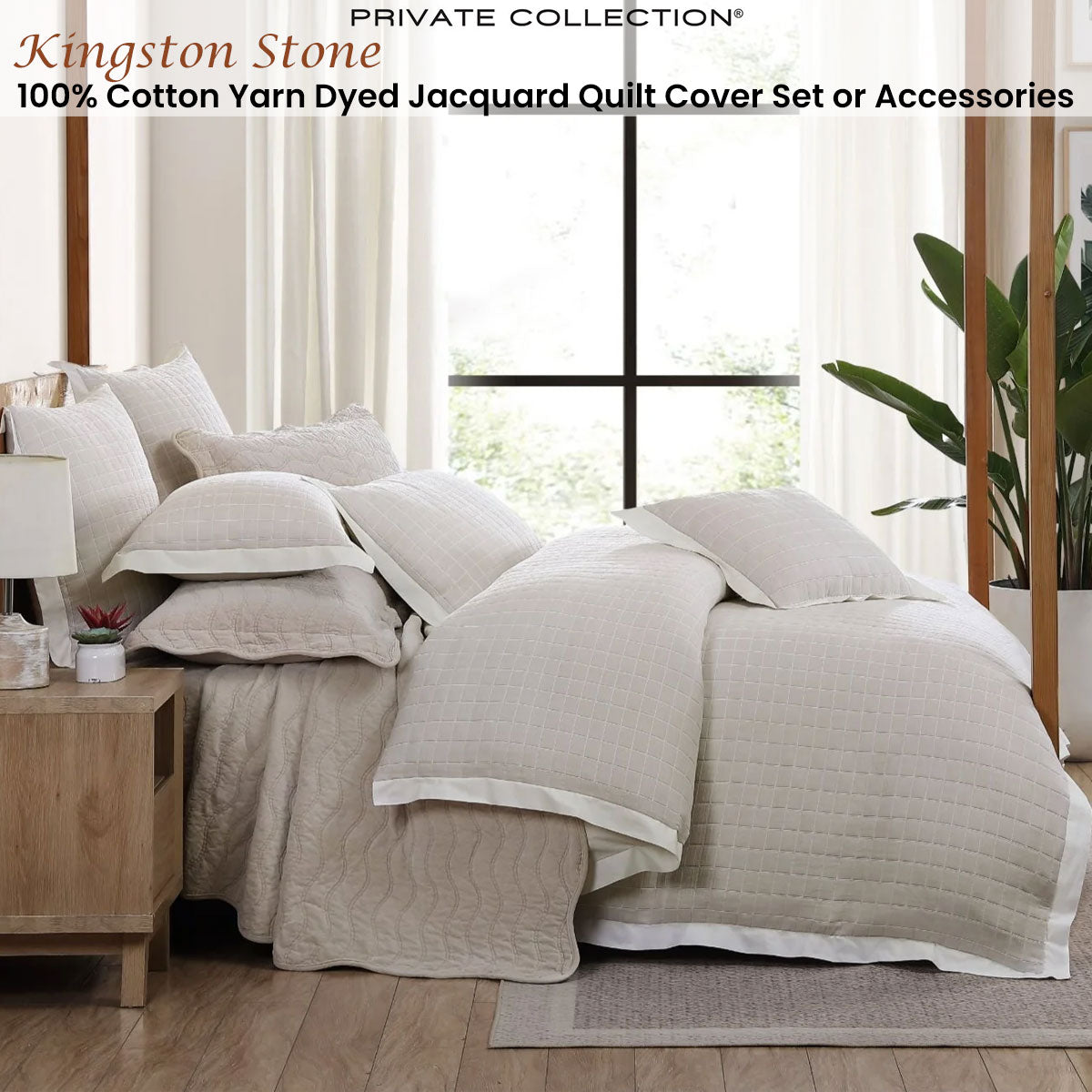 Kingston Stone 100% Cotton Yarn Dyed Jacquard Quilt Cover Set Queen