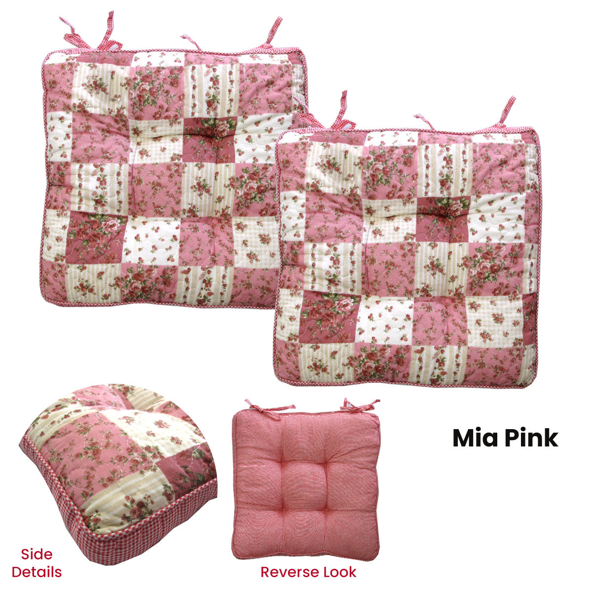 Petal Delights Set of 2 Cotton Chair Pads Mia Pink