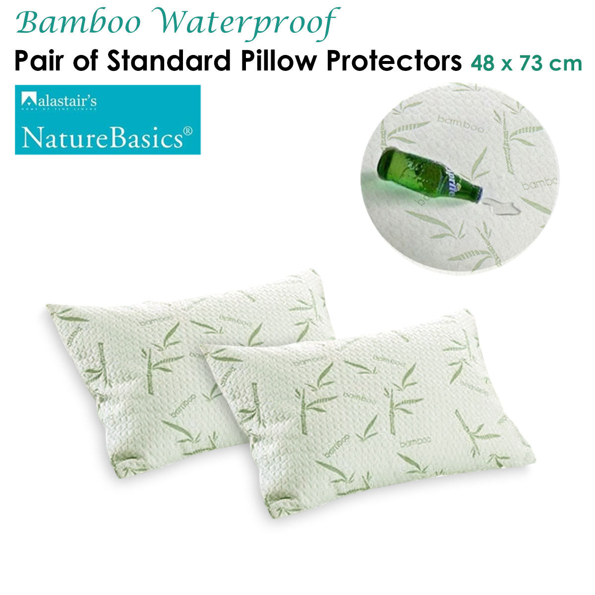 Alastairs Pair of Nature Basics Bamboo Waterproof Standard Pillow Protectors