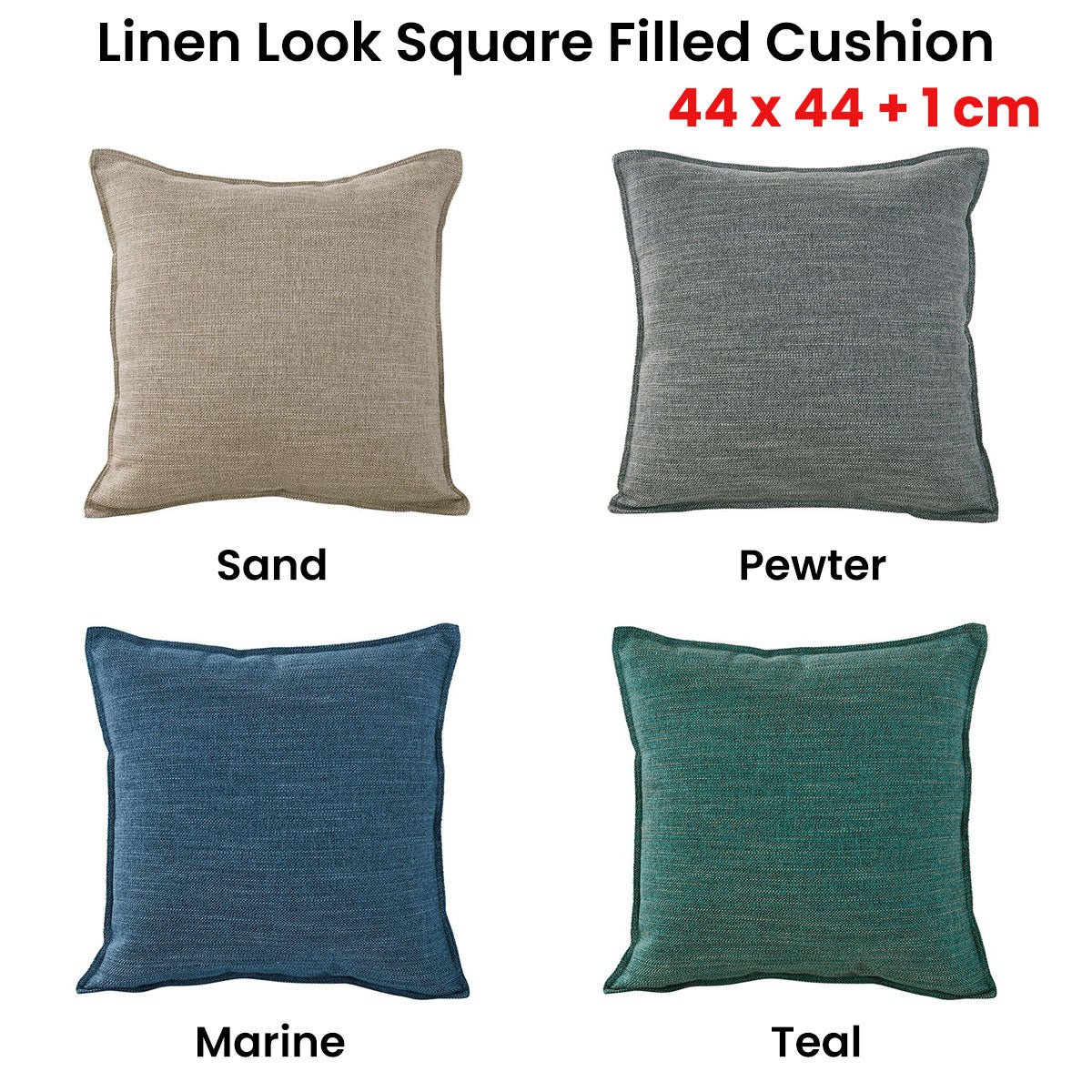 Jason Linen Look Square Filled Cushion 44 x 44 + 1 cm Pewter