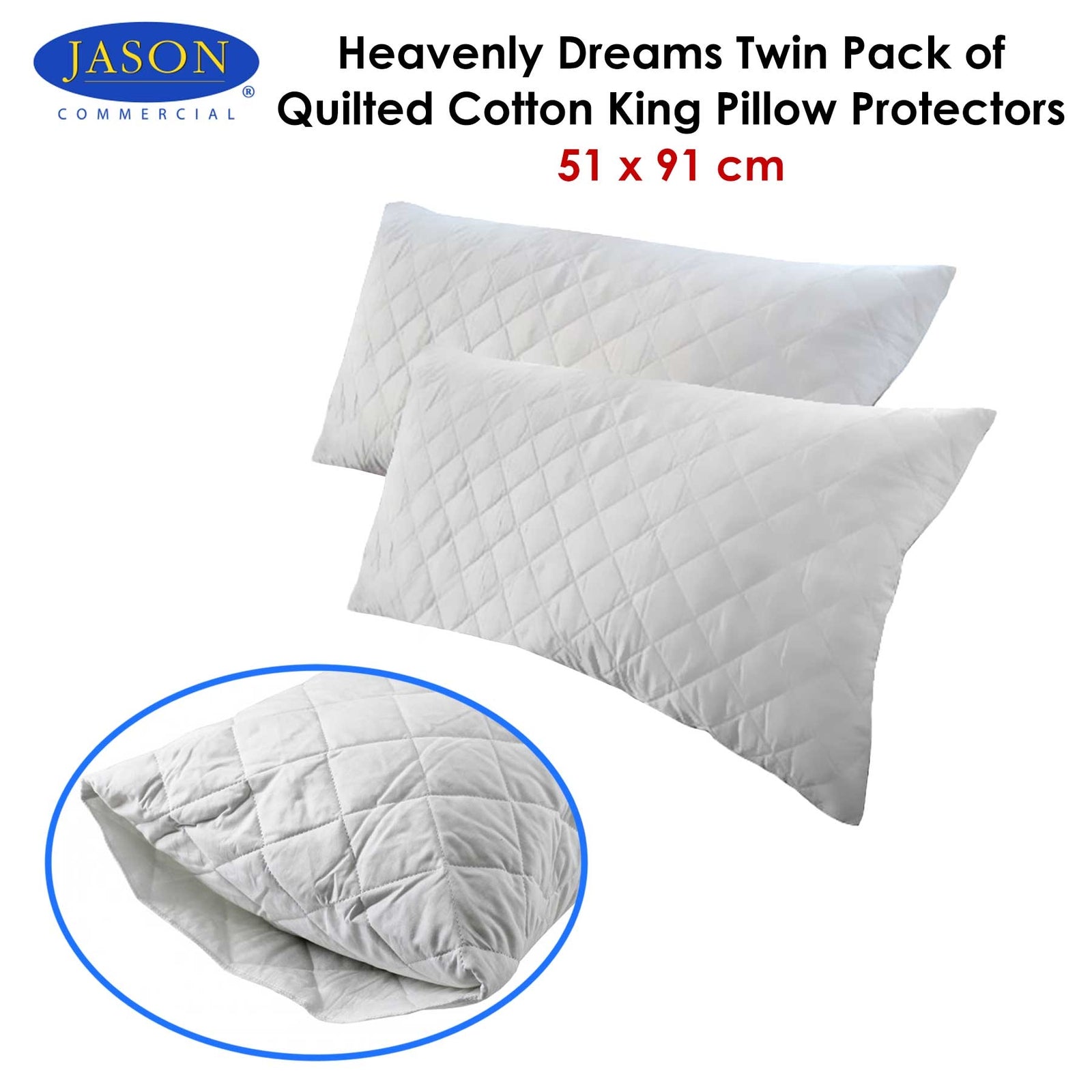 Jason Twin Pack of Quilted Cotton King Pillow Protectors 51 x 91 cm