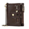 Men's Genuine Leather Wallet RFID Blocking Retro Bifold Zipper Card Holder with Key Chain