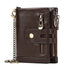 Men's Genuine Leather Wallet RFID Blocking Retro Bifold Zipper Card Holder with Key Chain