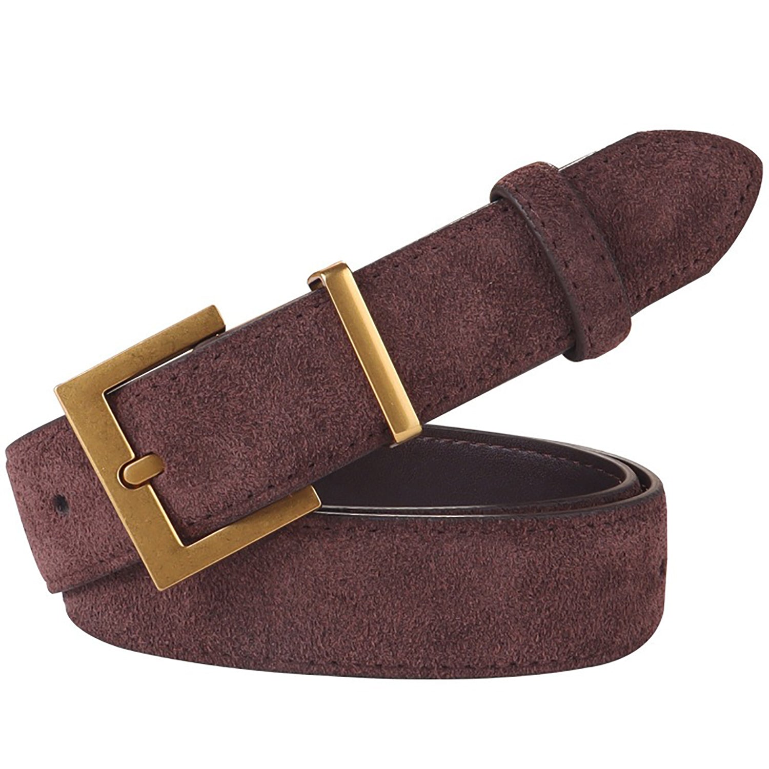 Women's Genuine Suede Leather Belt Classic Pin Buckle Cowhide Belts (Coffee)