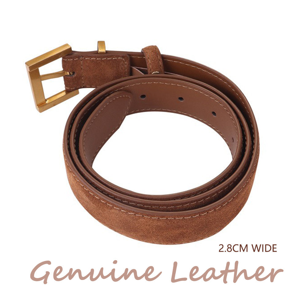 Women's Genuine Suede Leather Belt Classic Pin Buckle Cowhide Belts (Coffee)