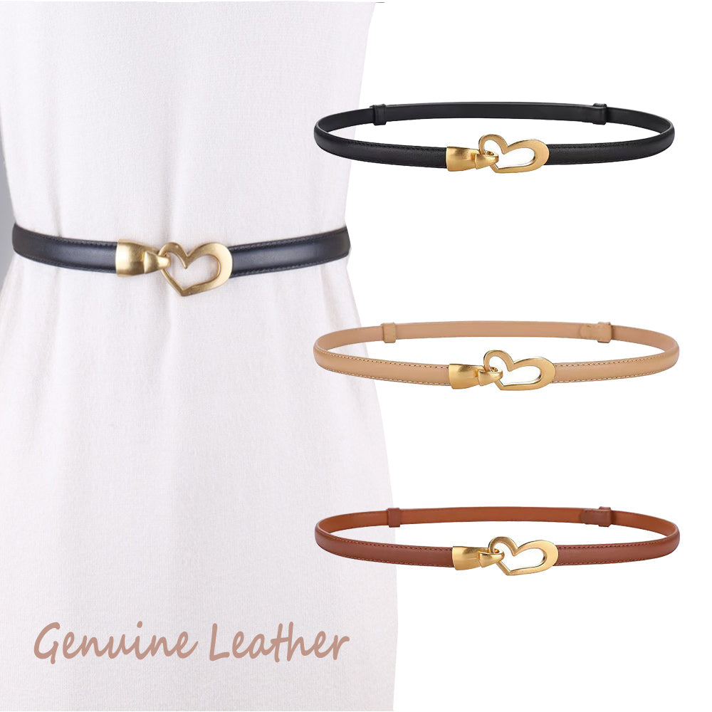 Women's Genuine Leather Thin Adjustable Waist Belt for Dresses Blazers (Khaki)