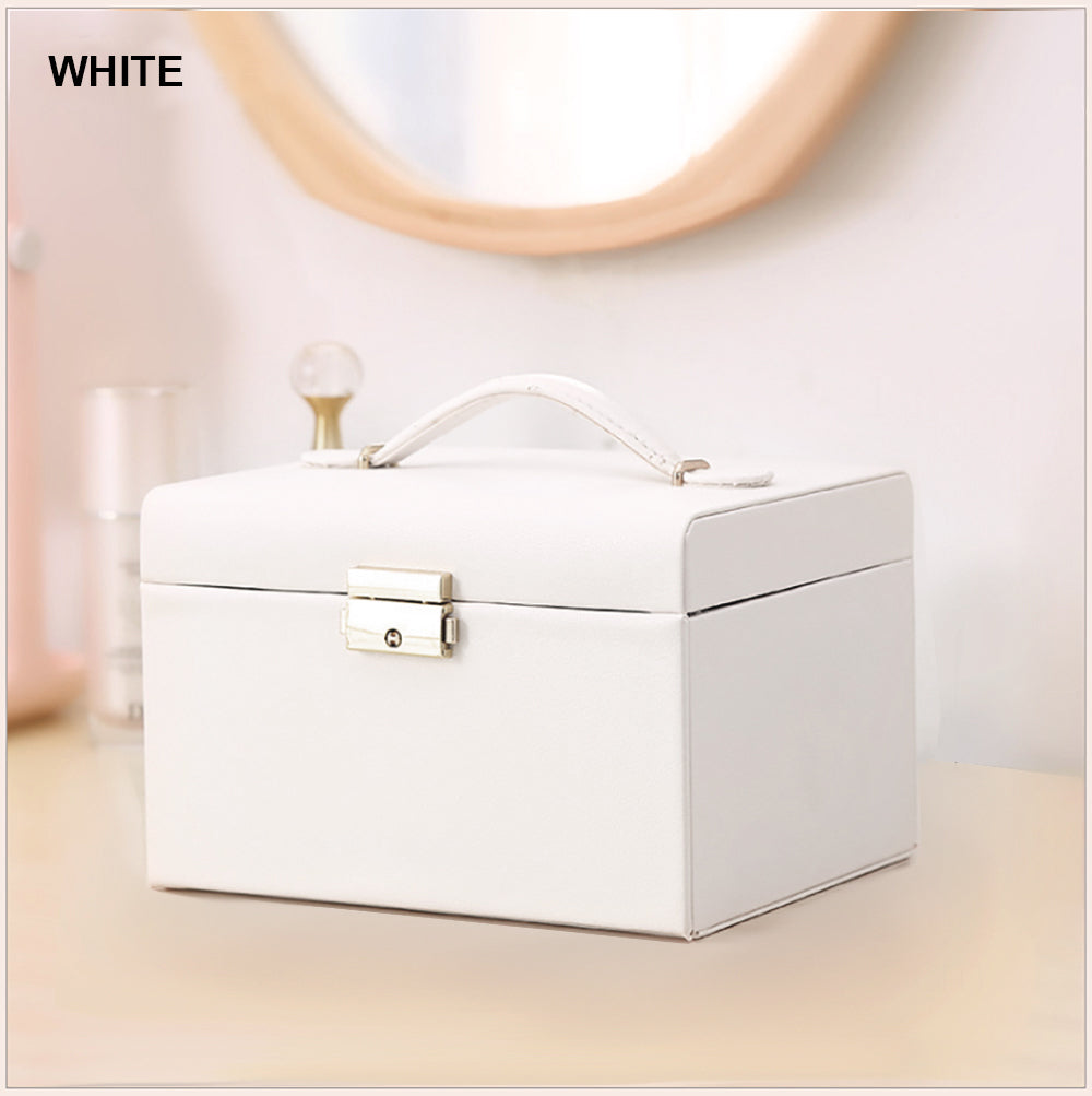 Jewellery Box With Mirror Double Drawers Organizer Storage Lock CaseWhite
