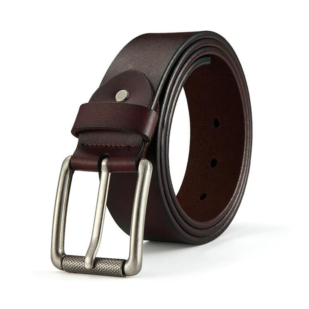 New Cowhide Leather Men Belt Pin Buckle Luxury Male Belts Coffee