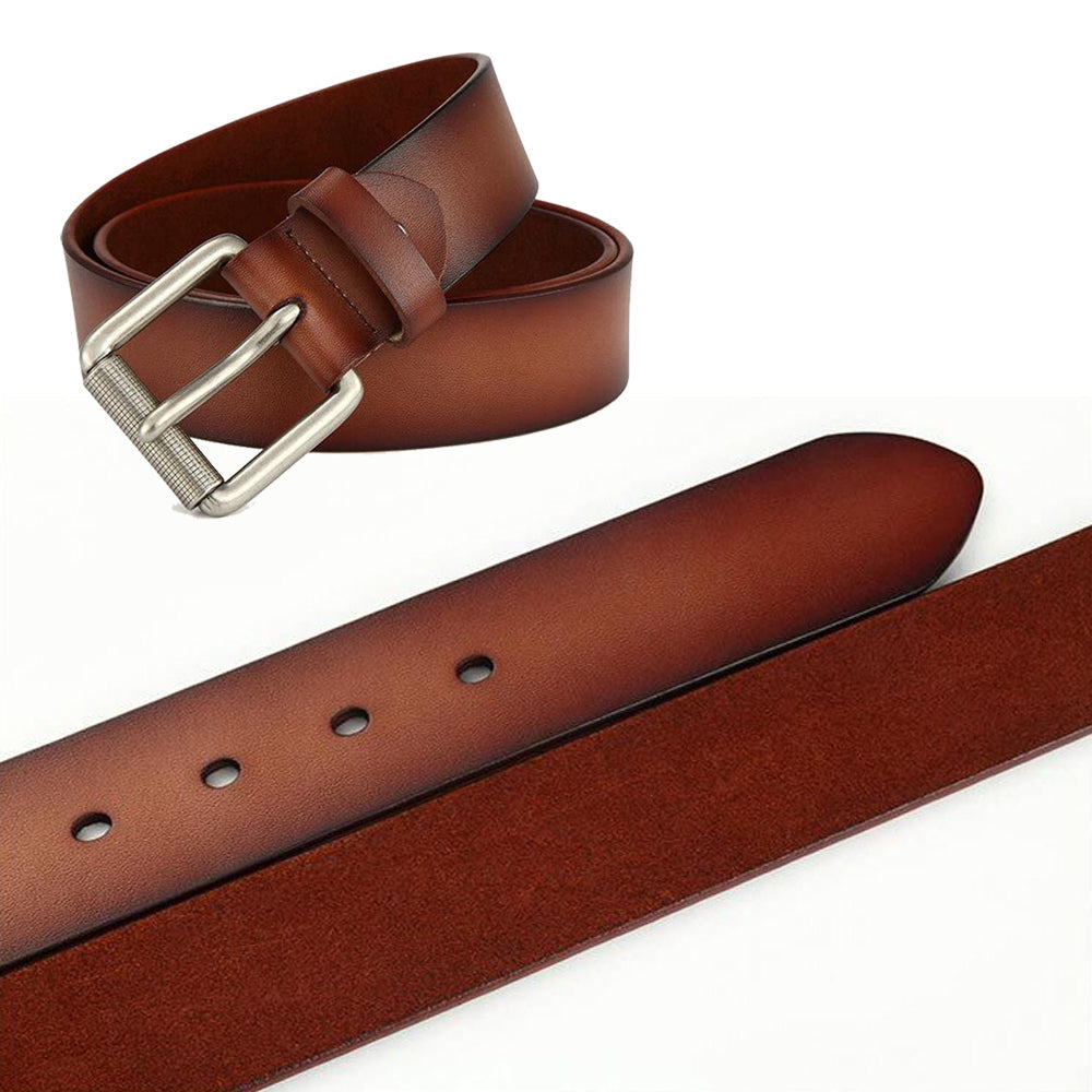 New Cowhide Leather Men Belt Pin Buckle Luxury Male Belts Coffee