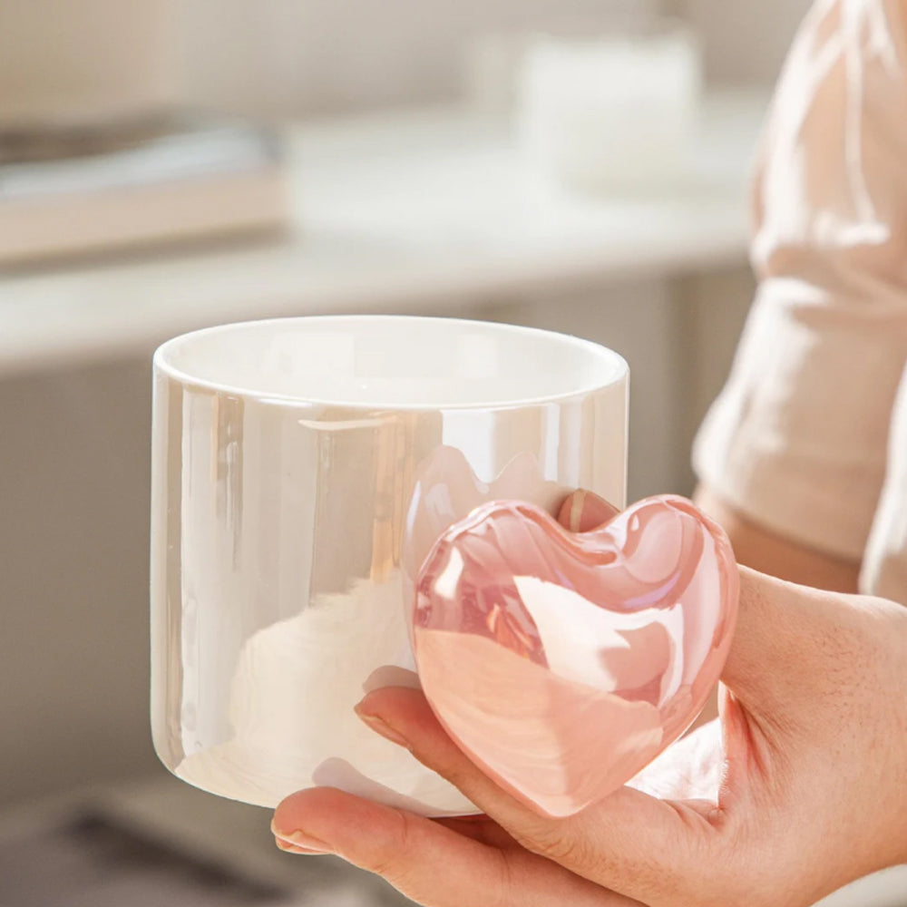 Lovely 4D Heart Love Ceramic Cup Mug Puffy Heart Handle with Gift Box Pink