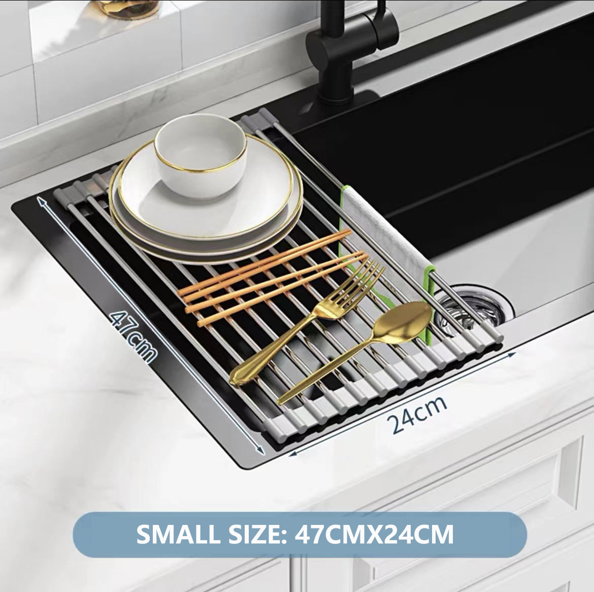 Kitchen Roll-Up Dish Drying Rack Foldable Drainer Over Sink 304-Stainless SteelSmall:47*24cm