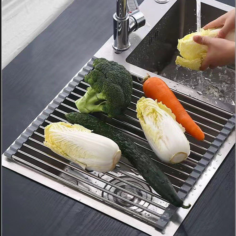Kitchen Roll-Up Dish Drying Rack Foldable Drainer Over Sink 304-Stainless SteelLarge:47*37cm