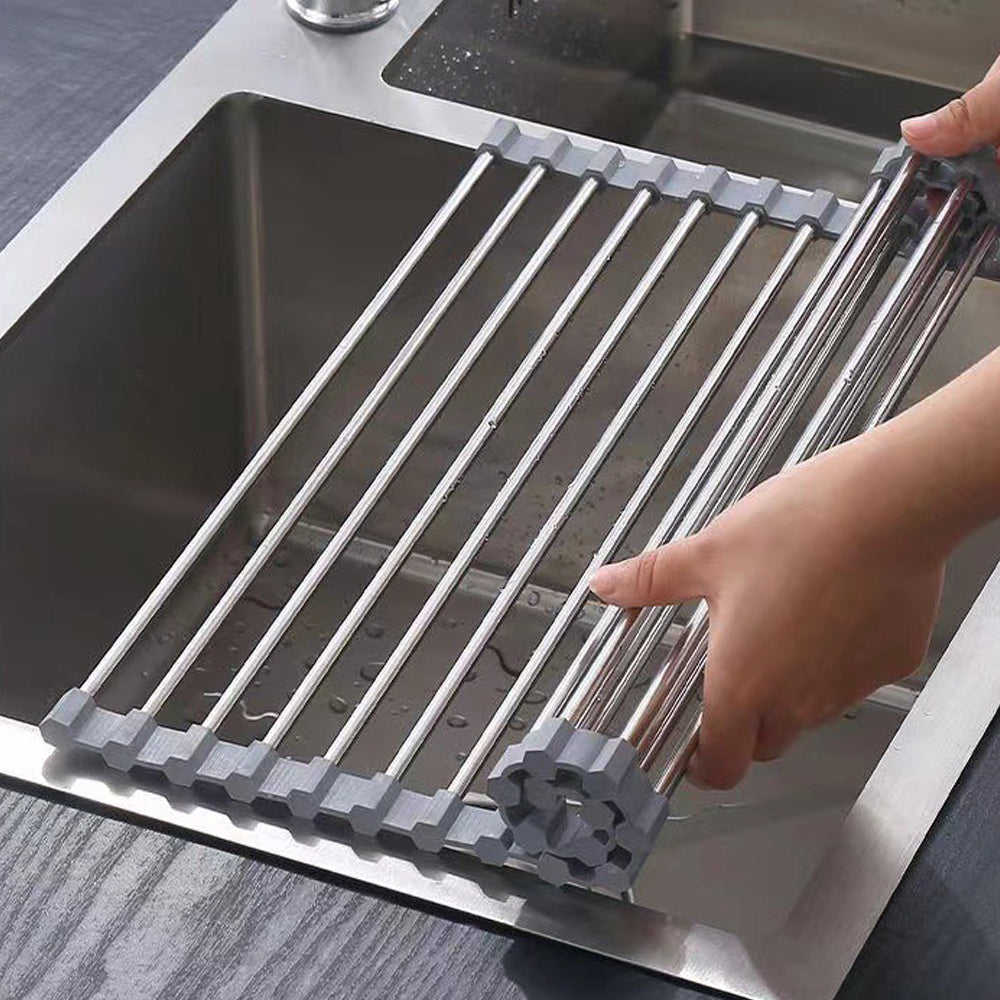 Kitchen Roll-Up Dish Drying Rack Foldable Drainer Over Sink 304-Stainless SteelLarge:47*37cm