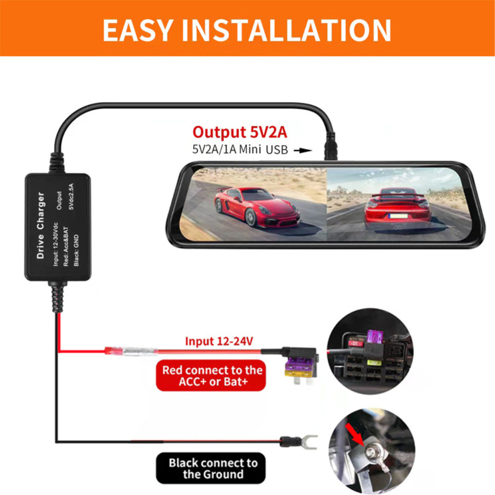 USB/Micro/Type-C Hardwire Kit for DashCam RearView Camera Reversing Recorder Micro