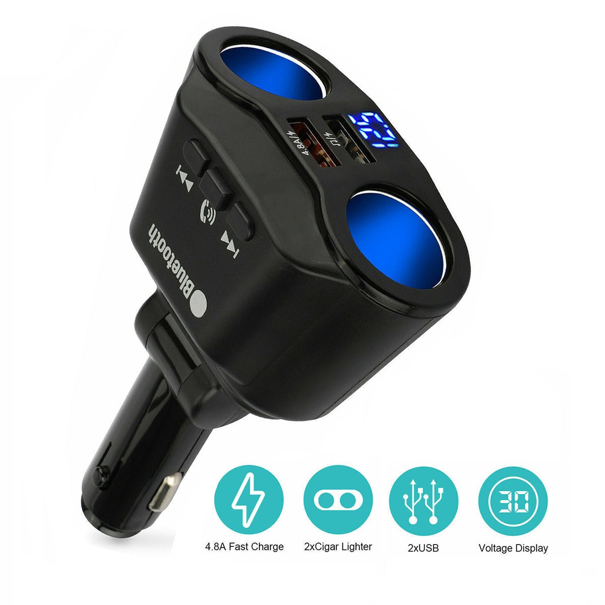 Dual Car Cigarette Lighter Socket Dual USB Charger Adapter Bluetooth5.3 MP3 Player