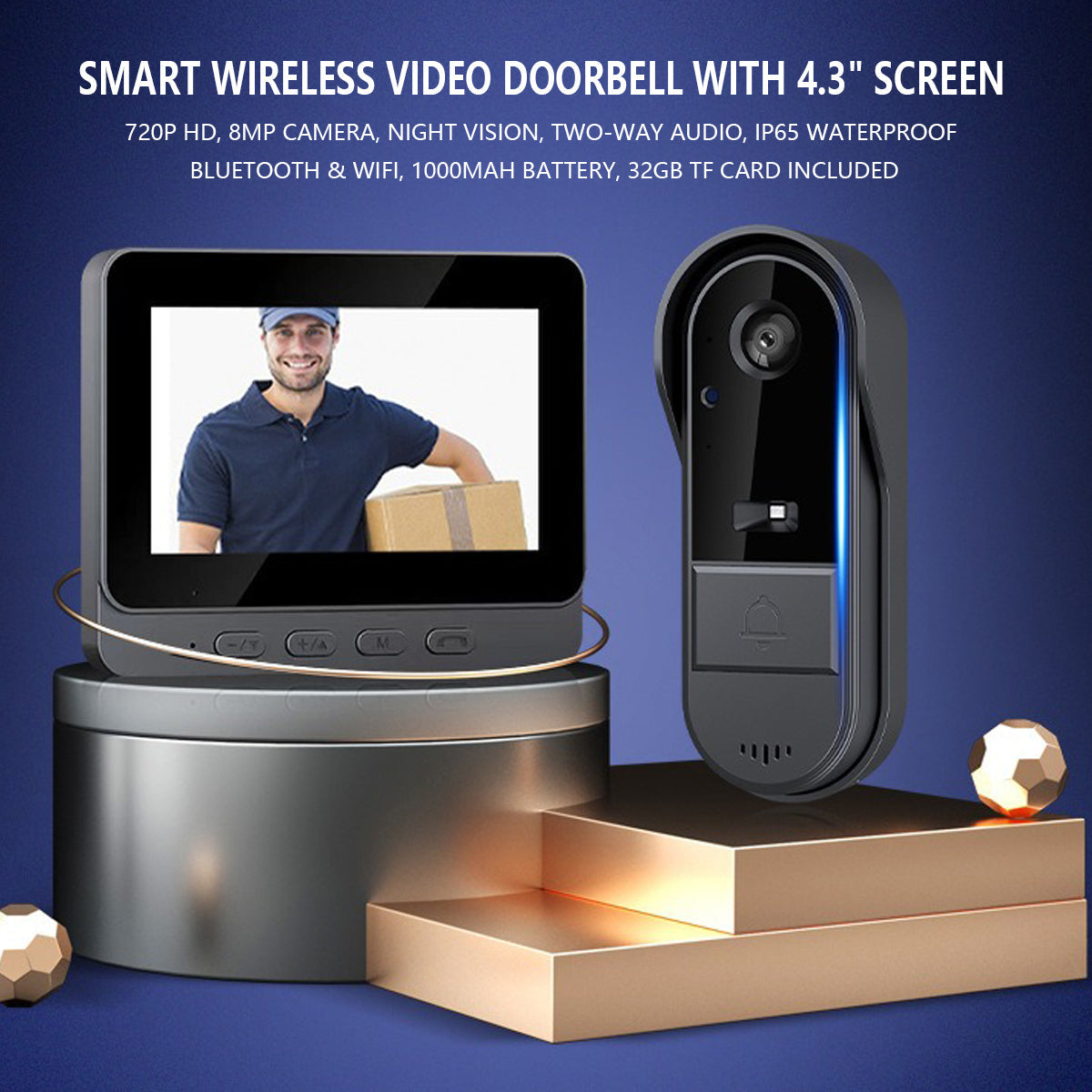 Smart Wireless Video Doorbell with 4.3