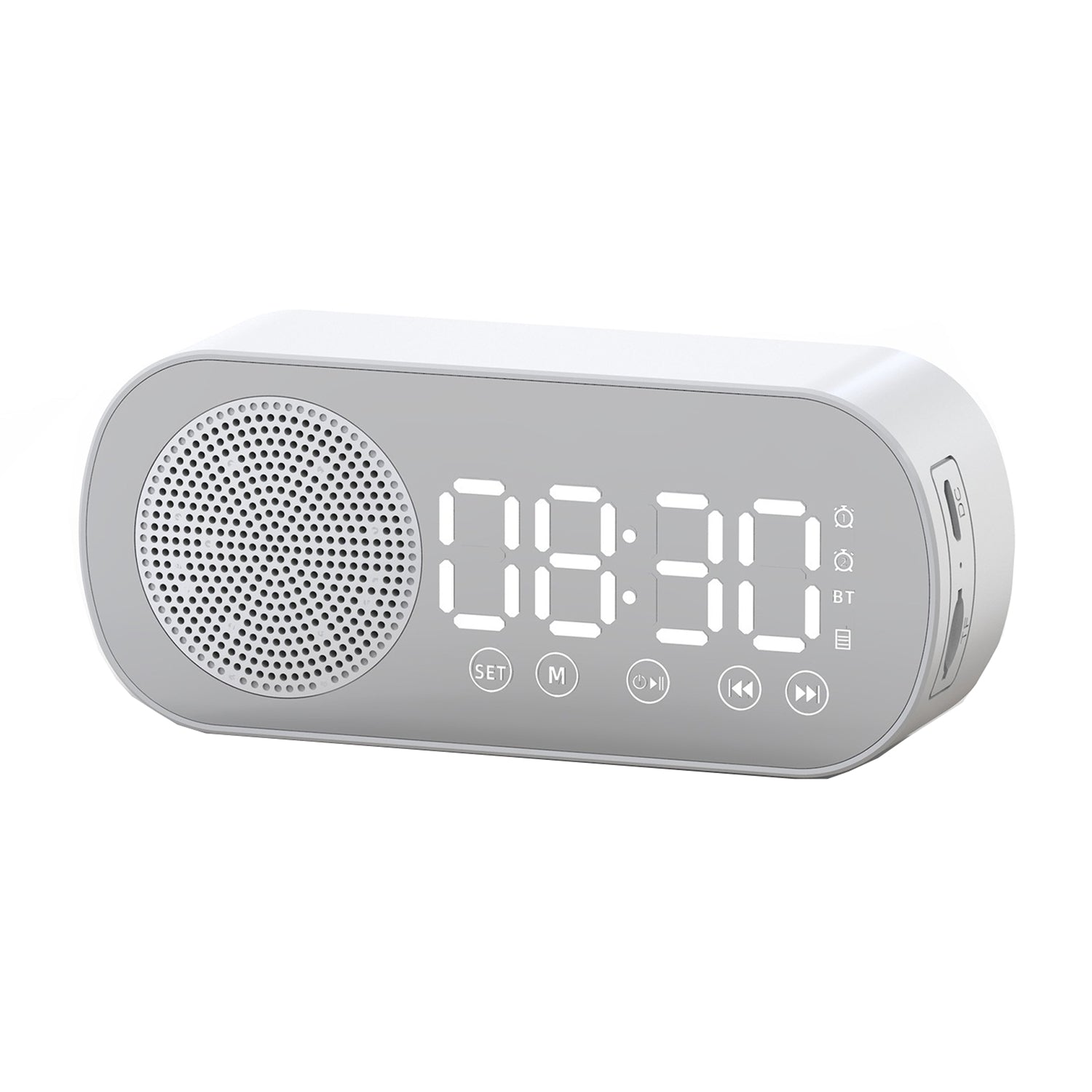 Wireless Bluetooth Speaker Alarm Clock Music Radio Player Timer Hands-Free Calling (White)
