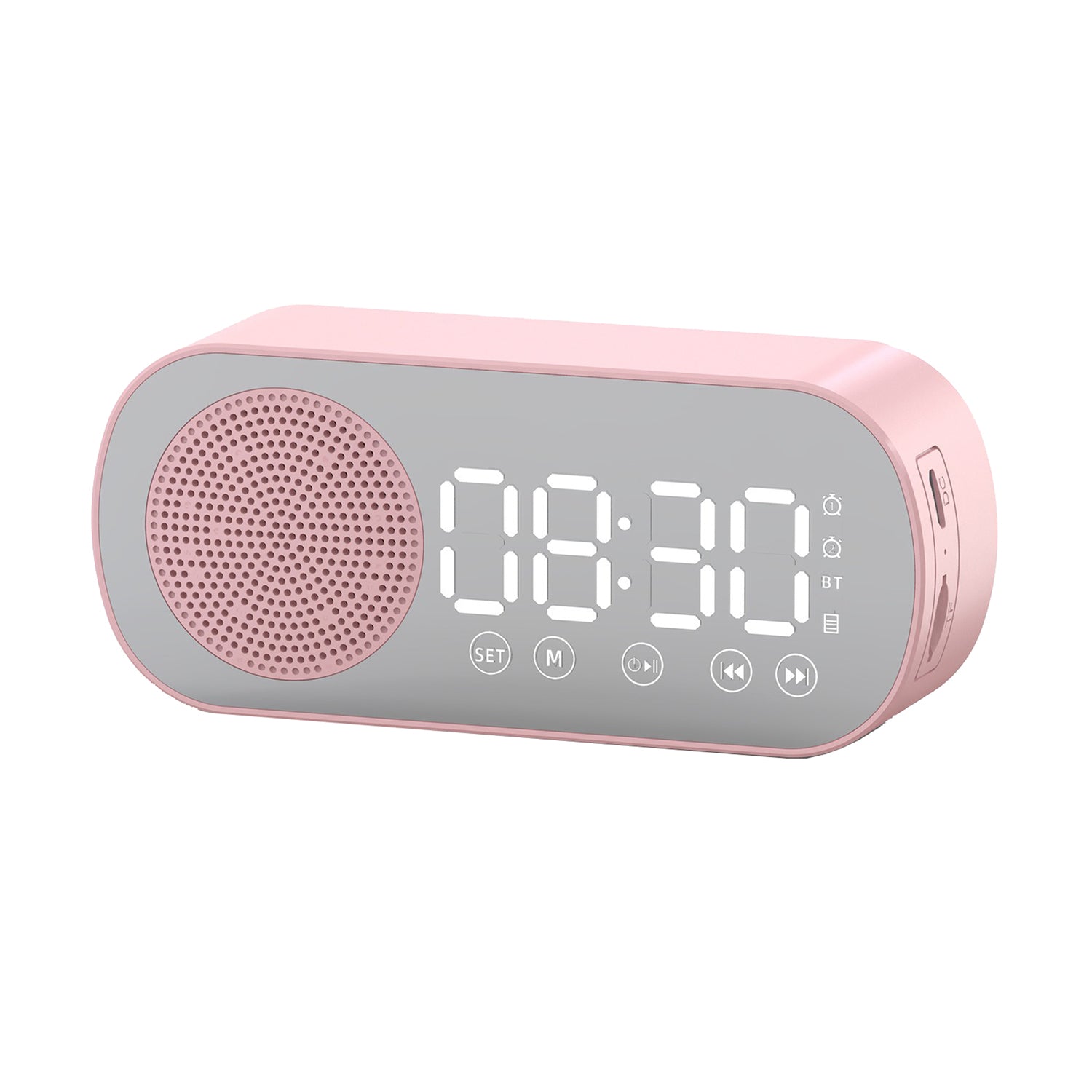 Wireless Bluetooth Speaker Alarm Clock Music Radio Player Timer Hands-Free Calling (Pink)
