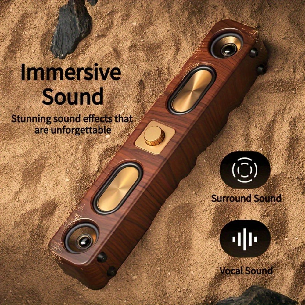 Retro Wood Grain Wireless Bluetooth Speaker Soundbar Deep Bass USB/TF/AUX Inputs