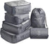 6 Pcs Waterproof Compression Packing Cubes Large Travel Luggage Organizer Storage Grey