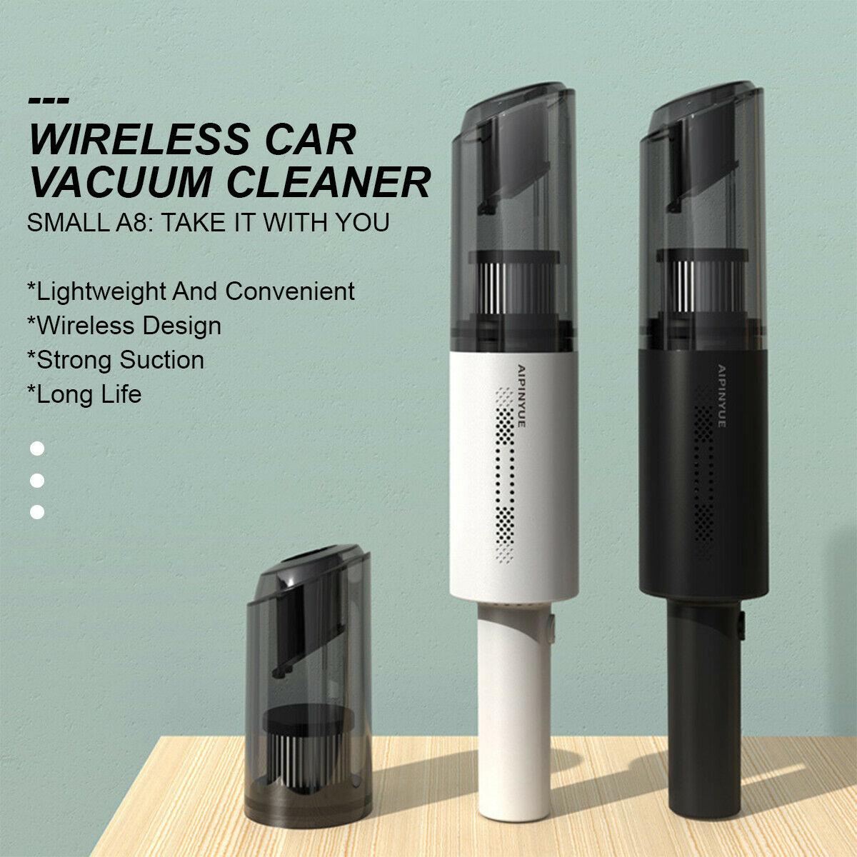 Wireless Charge 6000Pa Suction Powerful Portable Car Vacuum Cleaner Home DusterWhite