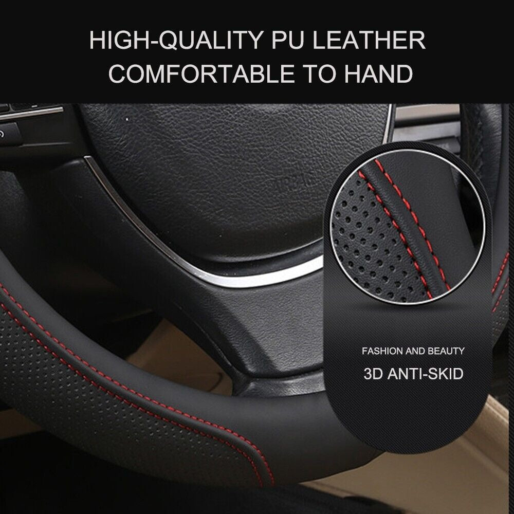 Universal Luxury Car 37-38cm Steering Wheel Cover PU Leather Non-slip Breathable (Black-blue)