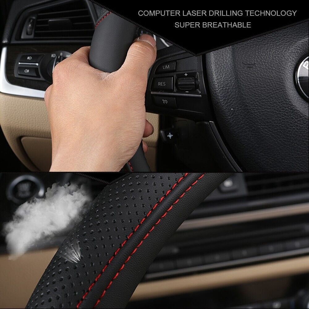 Universal Luxury Car 37-38cm Steering Wheel Cover PU Leather Non-slip Breathable (Cream)