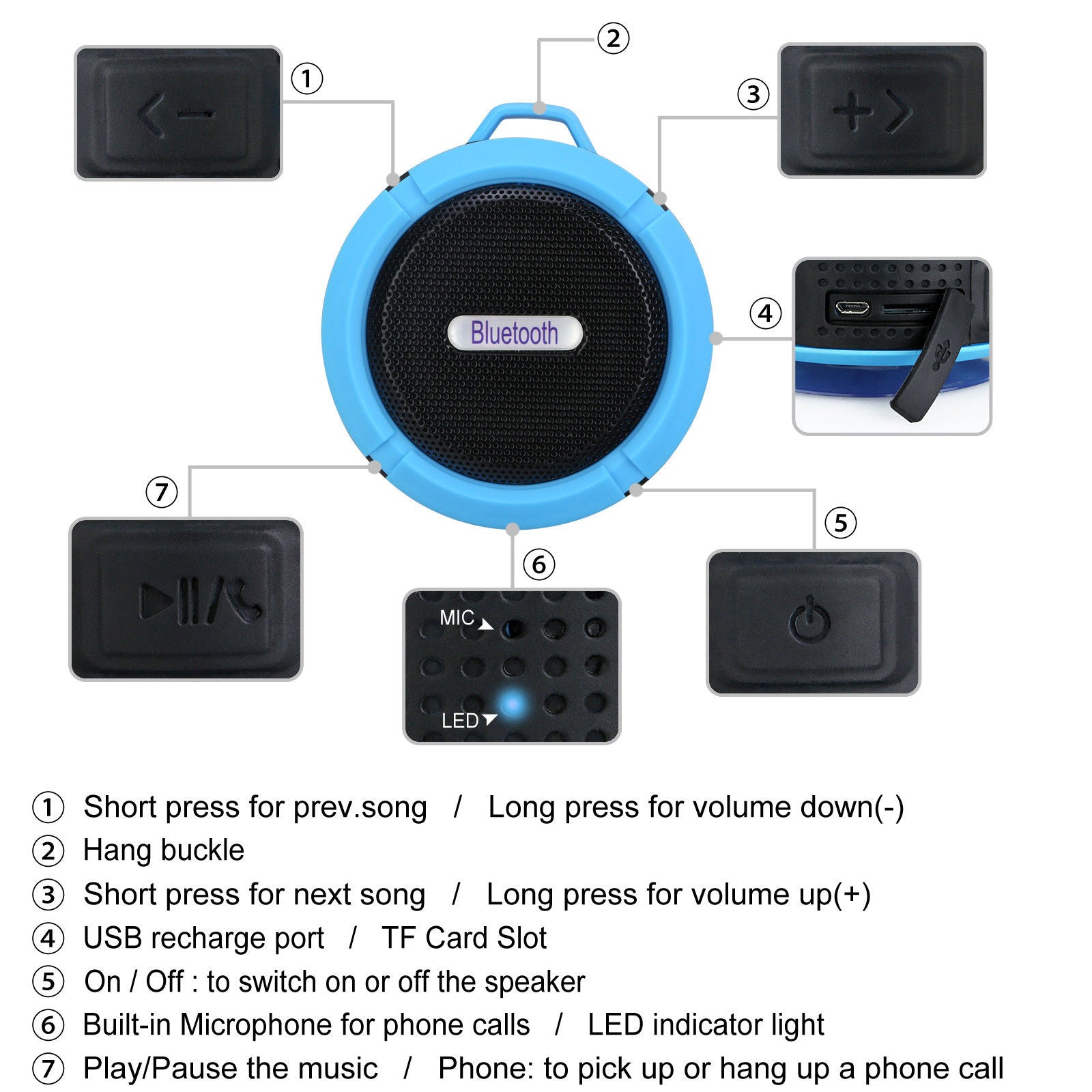 Portable Waterproof Wireless Mini Bluetooth Music Speaker Blue